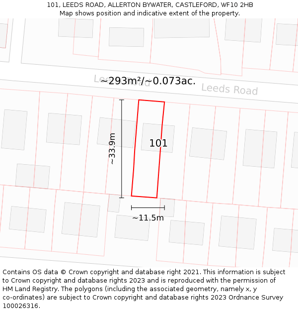 101, LEEDS ROAD, ALLERTON BYWATER, CASTLEFORD, WF10 2HB: Plot and title map