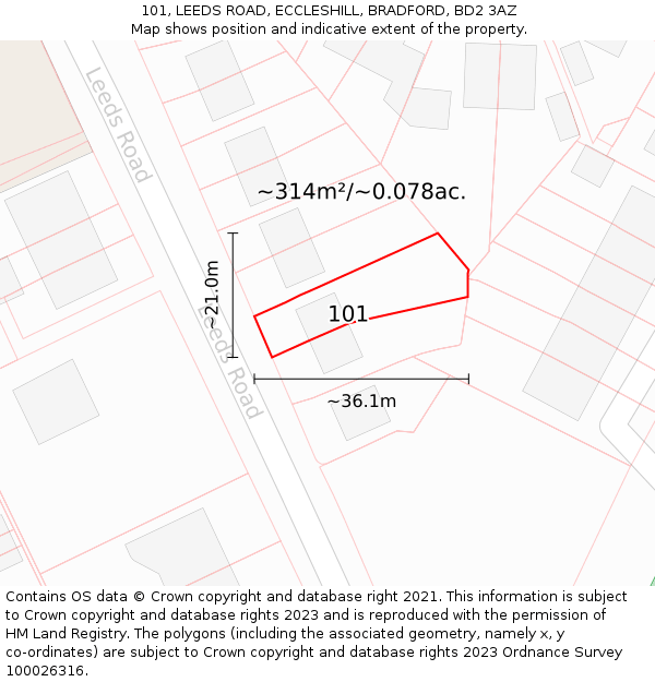 101, LEEDS ROAD, ECCLESHILL, BRADFORD, BD2 3AZ: Plot and title map