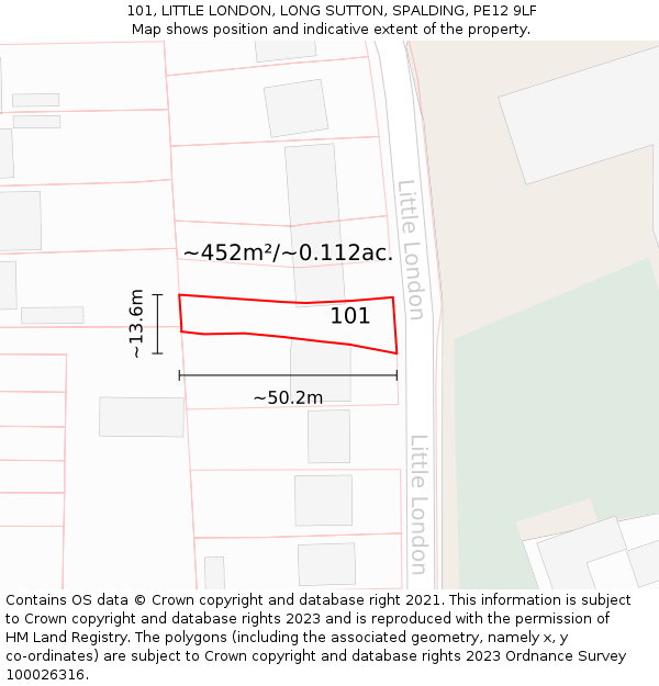 101, LITTLE LONDON, LONG SUTTON, SPALDING, PE12 9LF: Plot and title map