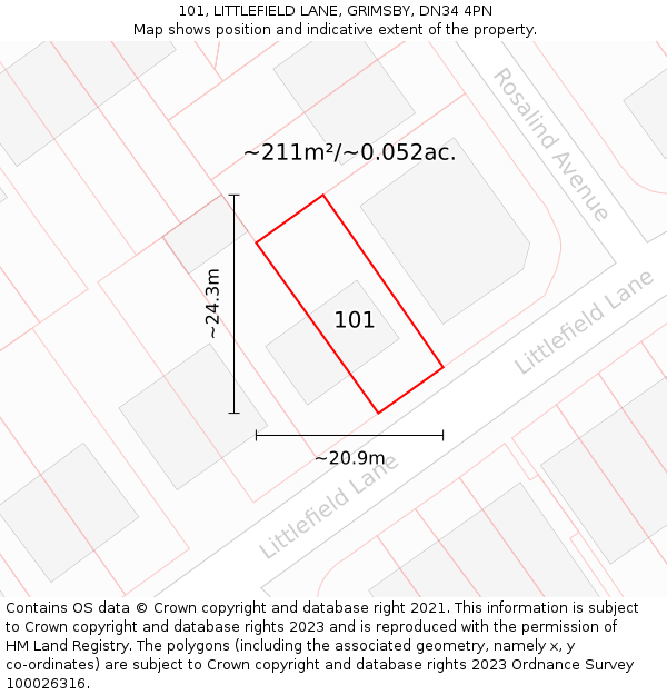 101, LITTLEFIELD LANE, GRIMSBY, DN34 4PN: Plot and title map