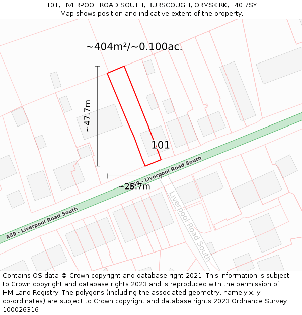 101, LIVERPOOL ROAD SOUTH, BURSCOUGH, ORMSKIRK, L40 7SY: Plot and title map