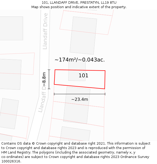 101, LLANDAFF DRIVE, PRESTATYN, LL19 8TU: Plot and title map