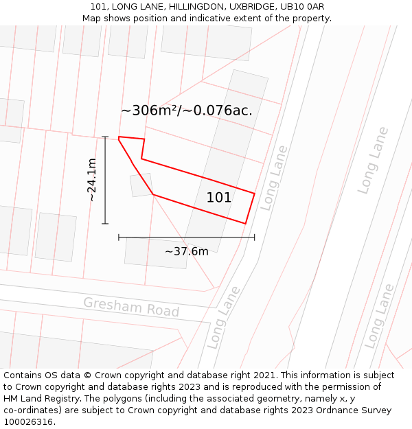 101, LONG LANE, HILLINGDON, UXBRIDGE, UB10 0AR: Plot and title map