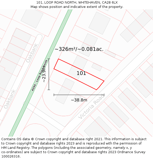 101, LOOP ROAD NORTH, WHITEHAVEN, CA28 6LX: Plot and title map