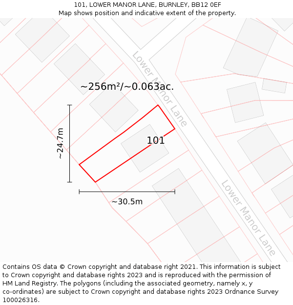 101, LOWER MANOR LANE, BURNLEY, BB12 0EF: Plot and title map