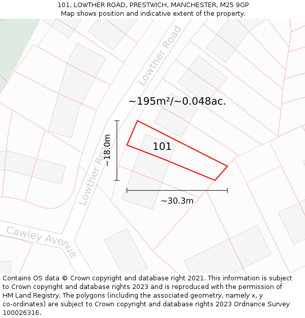 101, LOWTHER ROAD, PRESTWICH, MANCHESTER, M25 9GP: Plot and title map