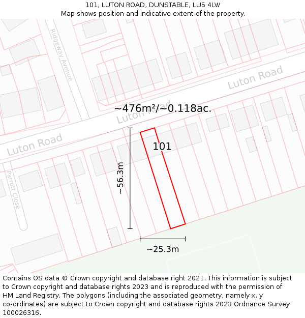 101, LUTON ROAD, DUNSTABLE, LU5 4LW: Plot and title map