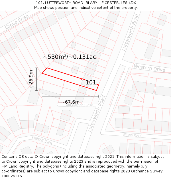 101, LUTTERWORTH ROAD, BLABY, LEICESTER, LE8 4DX: Plot and title map