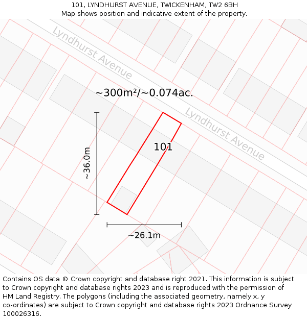 101, LYNDHURST AVENUE, TWICKENHAM, TW2 6BH: Plot and title map