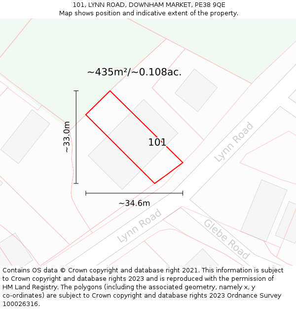 101, LYNN ROAD, DOWNHAM MARKET, PE38 9QE: Plot and title map