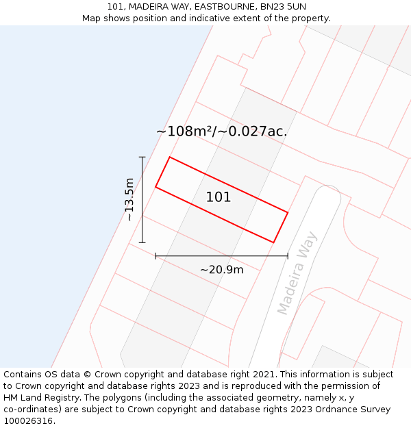 101, MADEIRA WAY, EASTBOURNE, BN23 5UN: Plot and title map