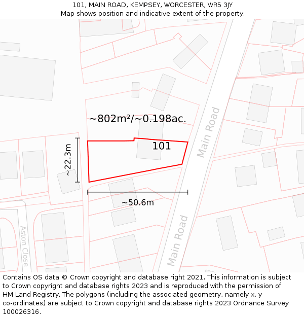 101, MAIN ROAD, KEMPSEY, WORCESTER, WR5 3JY: Plot and title map