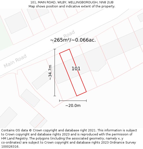 101, MAIN ROAD, WILBY, WELLINGBOROUGH, NN8 2UB: Plot and title map