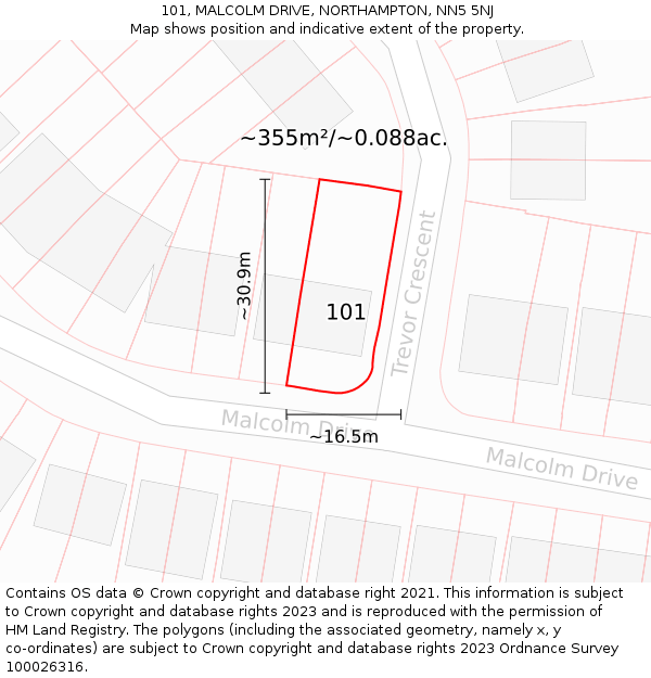 101, MALCOLM DRIVE, NORTHAMPTON, NN5 5NJ: Plot and title map