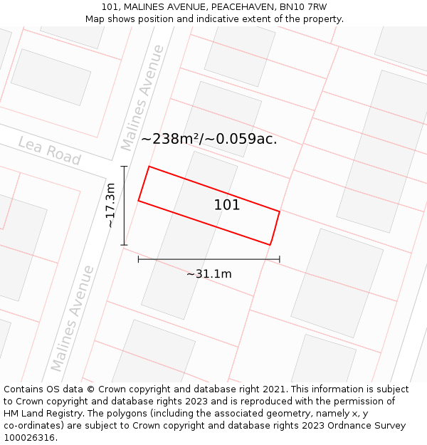 101, MALINES AVENUE, PEACEHAVEN, BN10 7RW: Plot and title map