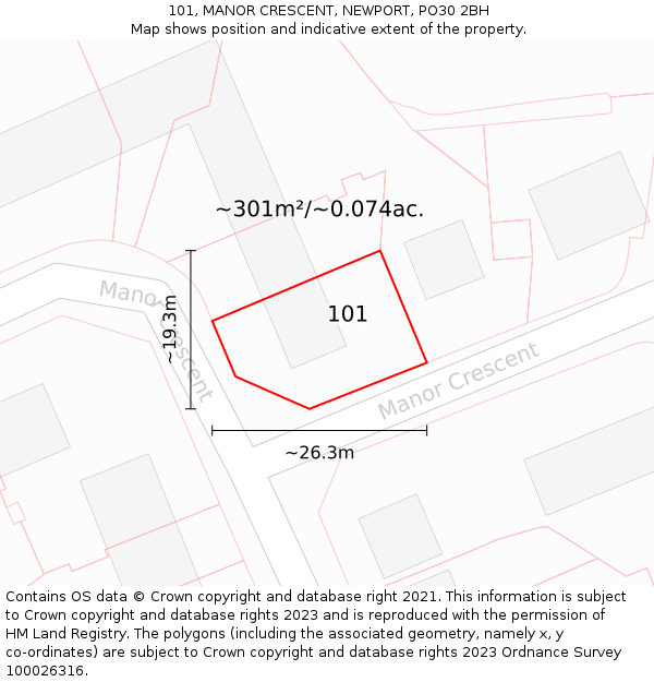 101, MANOR CRESCENT, NEWPORT, PO30 2BH: Plot and title map