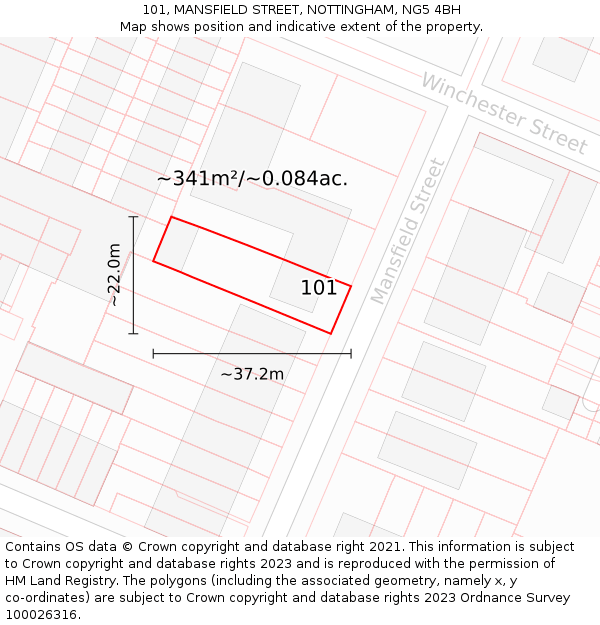 101, MANSFIELD STREET, NOTTINGHAM, NG5 4BH: Plot and title map