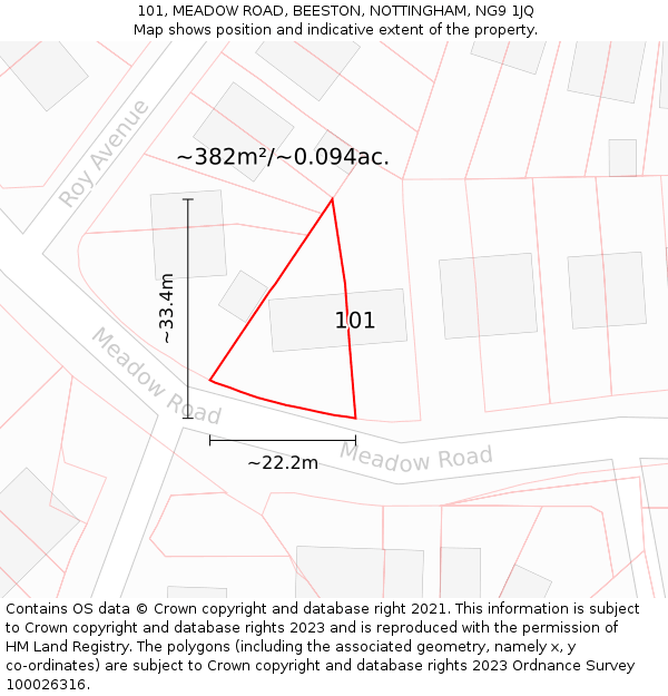 101, MEADOW ROAD, BEESTON, NOTTINGHAM, NG9 1JQ: Plot and title map