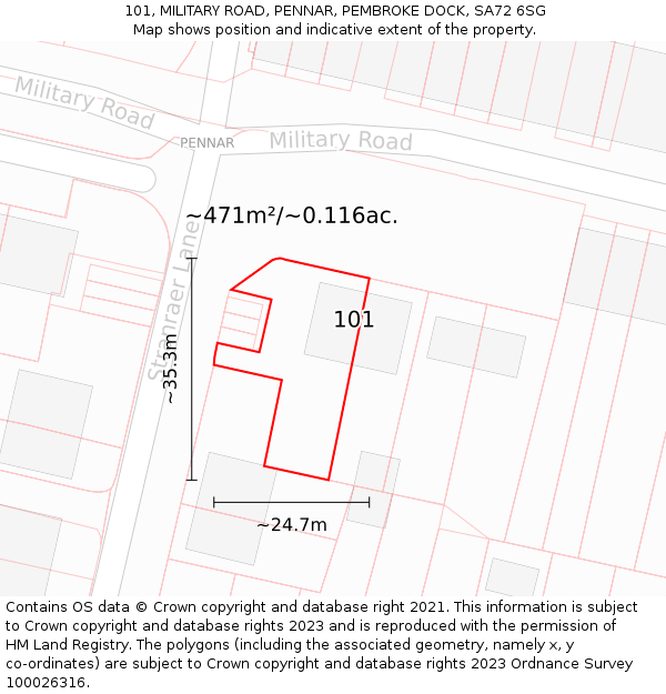 101, MILITARY ROAD, PENNAR, PEMBROKE DOCK, SA72 6SG: Plot and title map