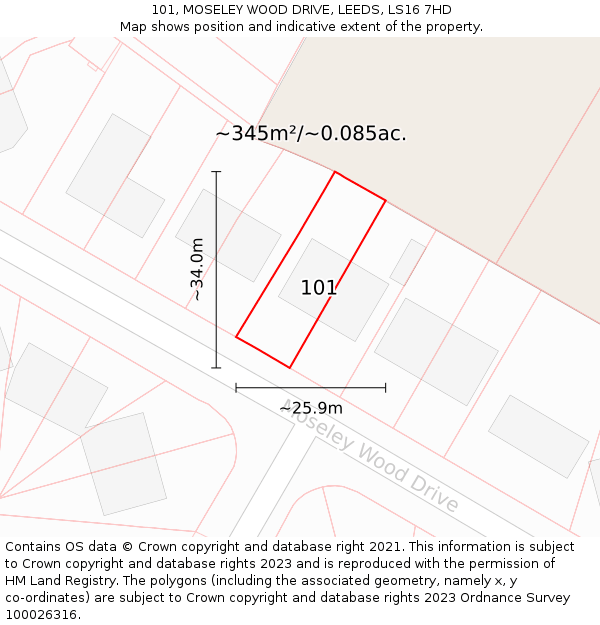 101, MOSELEY WOOD DRIVE, LEEDS, LS16 7HD: Plot and title map