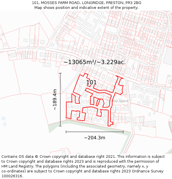 101, MOSSES FARM ROAD, LONGRIDGE, PRESTON, PR3 2BG: Plot and title map