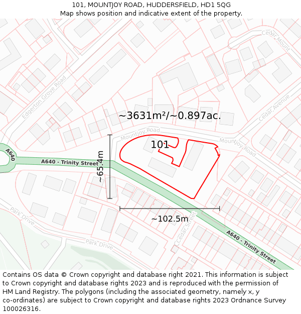 101, MOUNTJOY ROAD, HUDDERSFIELD, HD1 5QG: Plot and title map