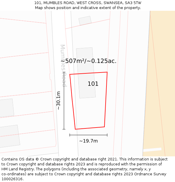 101, MUMBLES ROAD, WEST CROSS, SWANSEA, SA3 5TW: Plot and title map