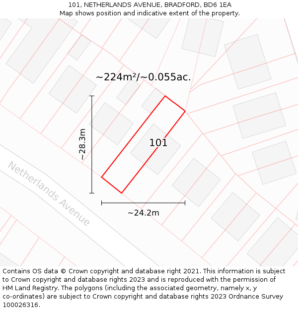 101, NETHERLANDS AVENUE, BRADFORD, BD6 1EA: Plot and title map