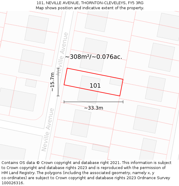 101, NEVILLE AVENUE, THORNTON-CLEVELEYS, FY5 3RG: Plot and title map