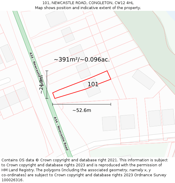 101, NEWCASTLE ROAD, CONGLETON, CW12 4HL: Plot and title map