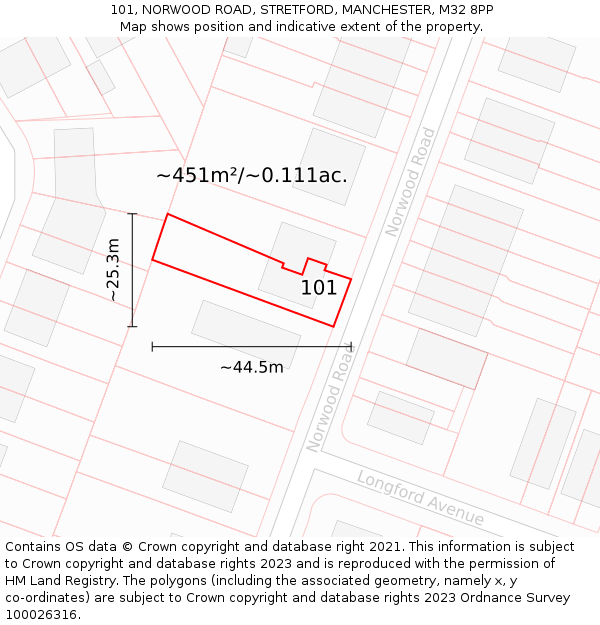 101, NORWOOD ROAD, STRETFORD, MANCHESTER, M32 8PP: Plot and title map