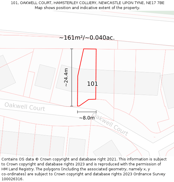 101, OAKWELL COURT, HAMSTERLEY COLLIERY, NEWCASTLE UPON TYNE, NE17 7BE: Plot and title map