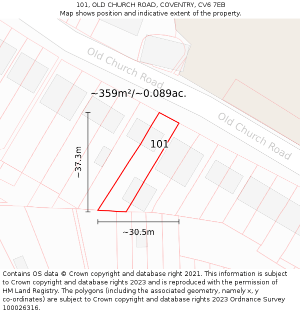 101, OLD CHURCH ROAD, COVENTRY, CV6 7EB: Plot and title map