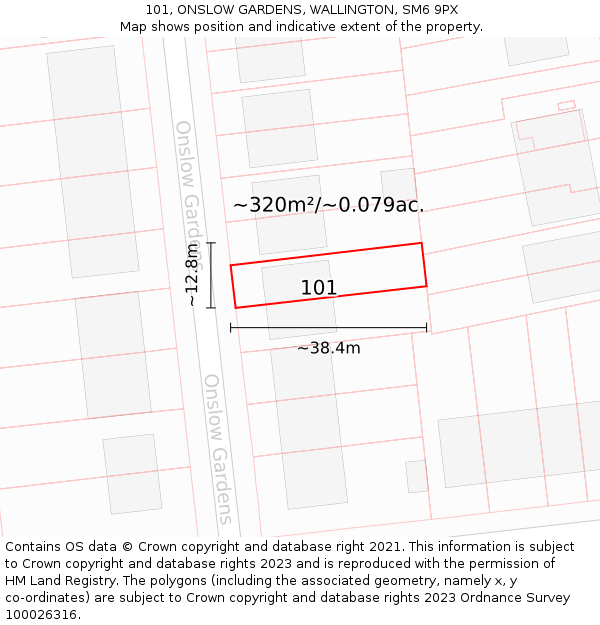 101, ONSLOW GARDENS, WALLINGTON, SM6 9PX: Plot and title map