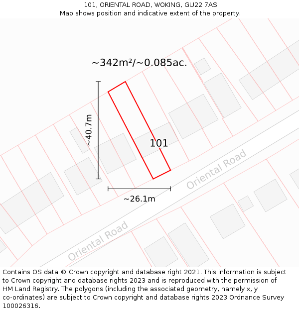 101, ORIENTAL ROAD, WOKING, GU22 7AS: Plot and title map