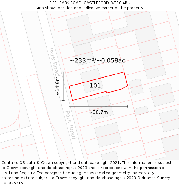 101, PARK ROAD, CASTLEFORD, WF10 4RU: Plot and title map