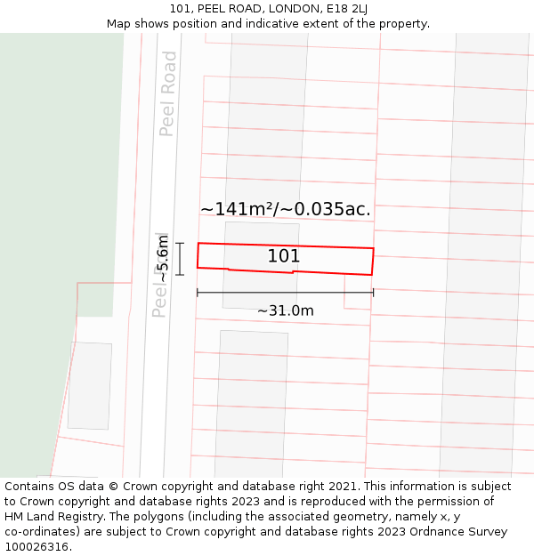 101, PEEL ROAD, LONDON, E18 2LJ: Plot and title map