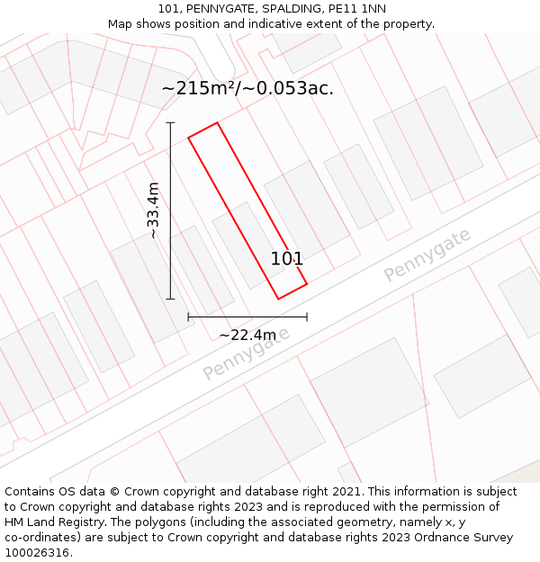 101, PENNYGATE, SPALDING, PE11 1NN: Plot and title map