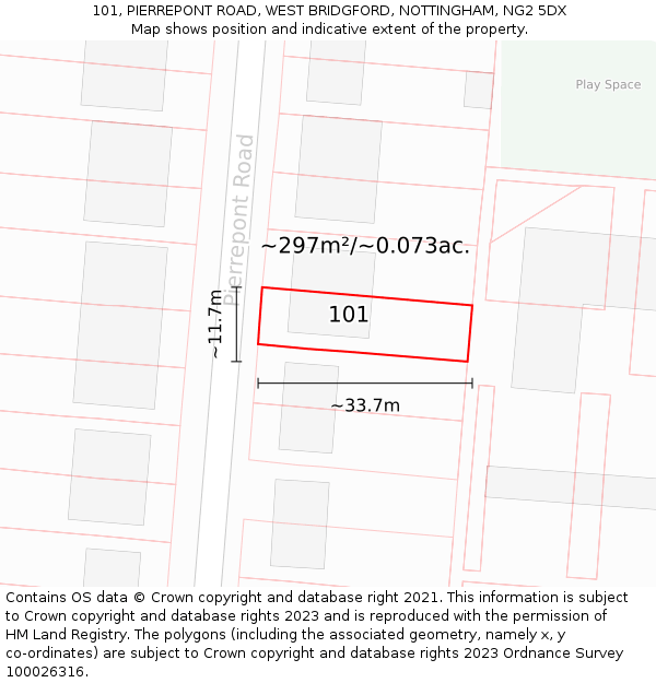 101, PIERREPONT ROAD, WEST BRIDGFORD, NOTTINGHAM, NG2 5DX: Plot and title map