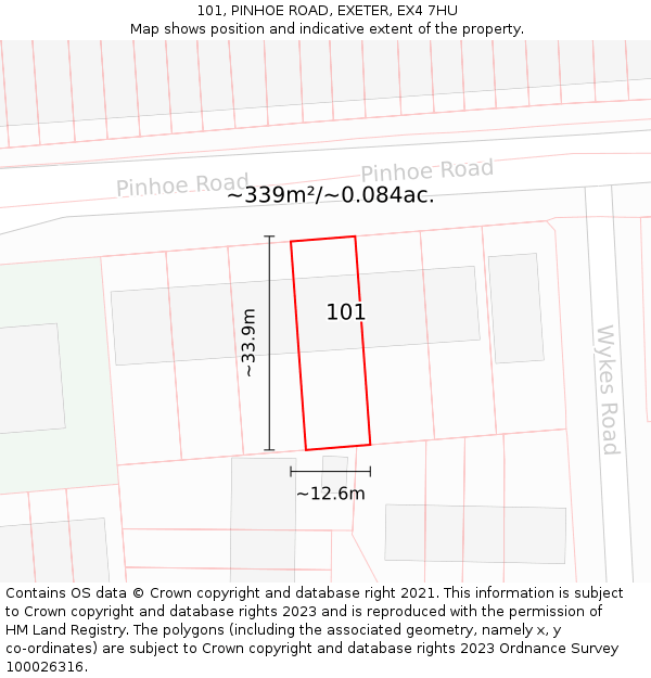 101, PINHOE ROAD, EXETER, EX4 7HU: Plot and title map