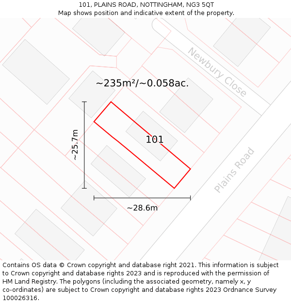 101, PLAINS ROAD, NOTTINGHAM, NG3 5QT: Plot and title map