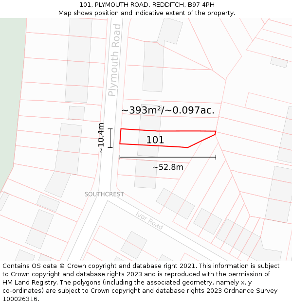 101, PLYMOUTH ROAD, REDDITCH, B97 4PH: Plot and title map