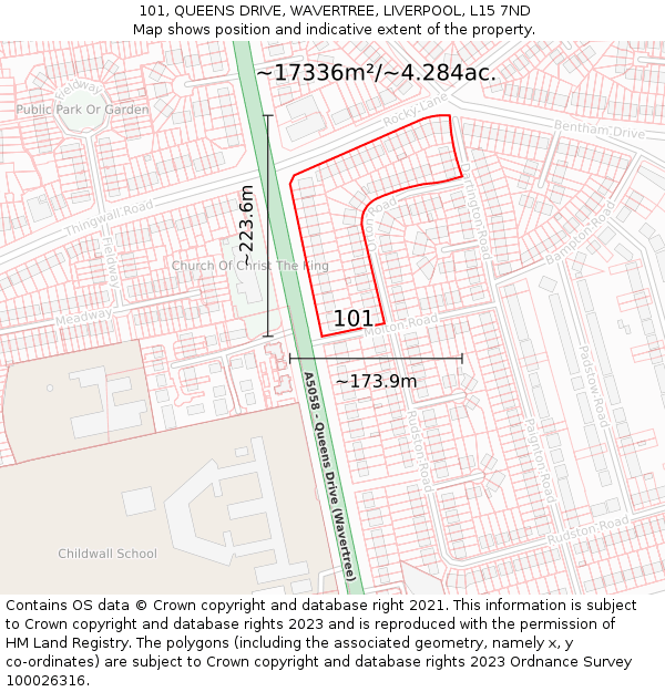 101, QUEENS DRIVE, WAVERTREE, LIVERPOOL, L15 7ND: Plot and title map