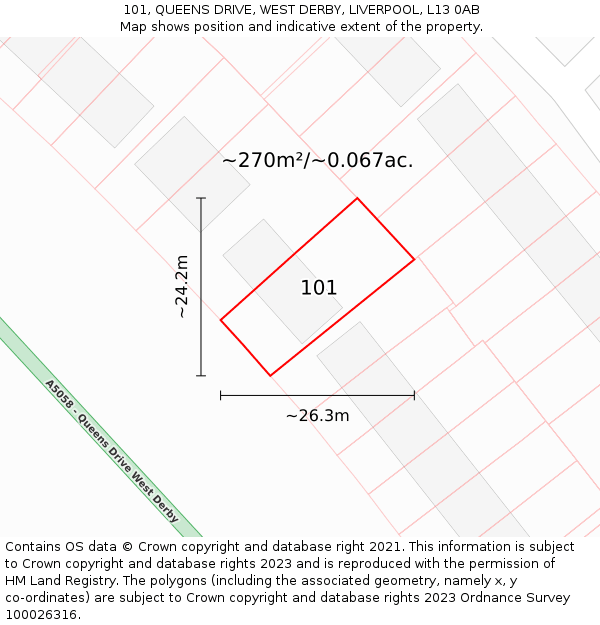 101, QUEENS DRIVE, WEST DERBY, LIVERPOOL, L13 0AB: Plot and title map