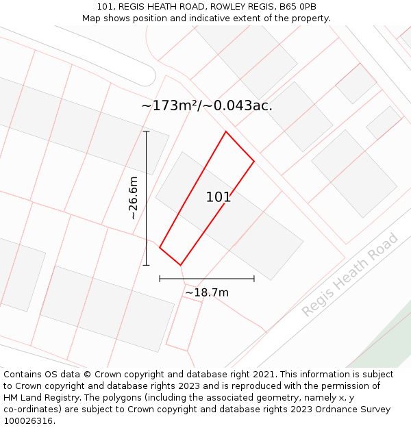 101, REGIS HEATH ROAD, ROWLEY REGIS, B65 0PB: Plot and title map