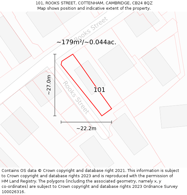 101, ROOKS STREET, COTTENHAM, CAMBRIDGE, CB24 8QZ: Plot and title map