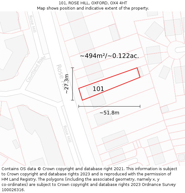 101, ROSE HILL, OXFORD, OX4 4HT: Plot and title map