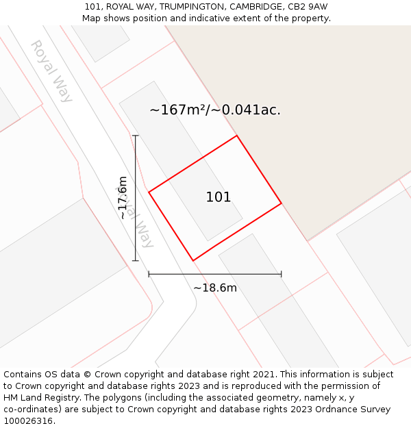 101, ROYAL WAY, TRUMPINGTON, CAMBRIDGE, CB2 9AW: Plot and title map