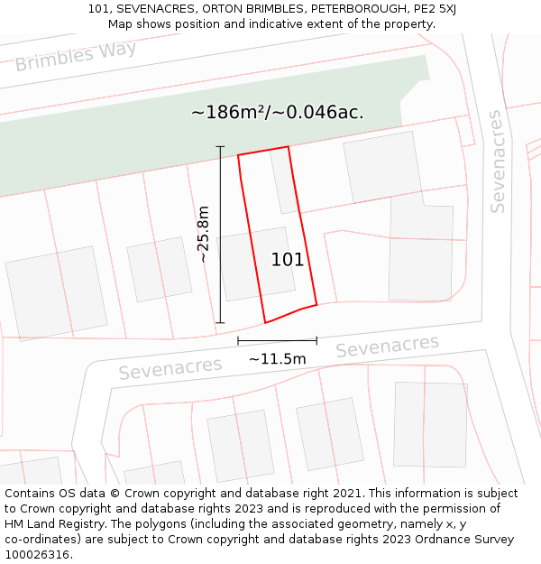 101, SEVENACRES, ORTON BRIMBLES, PETERBOROUGH, PE2 5XJ: Plot and title map