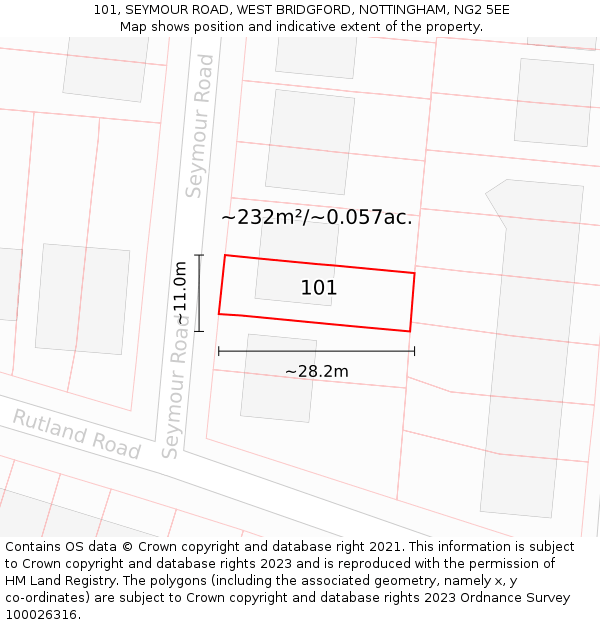 101, SEYMOUR ROAD, WEST BRIDGFORD, NOTTINGHAM, NG2 5EE: Plot and title map